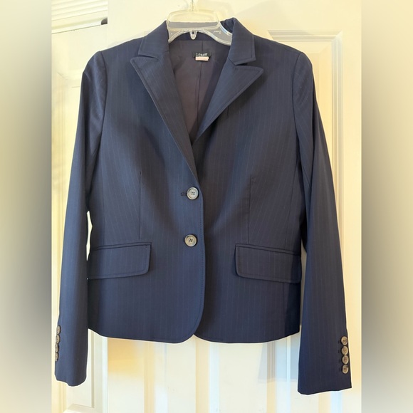 J. Crew Navy Blue Pinstripe Lightweight Wool Blazer Two Button Front Size 8 - Picture 5 of 15